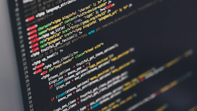 Écran de code source en gros plan, coloration syntaxique
